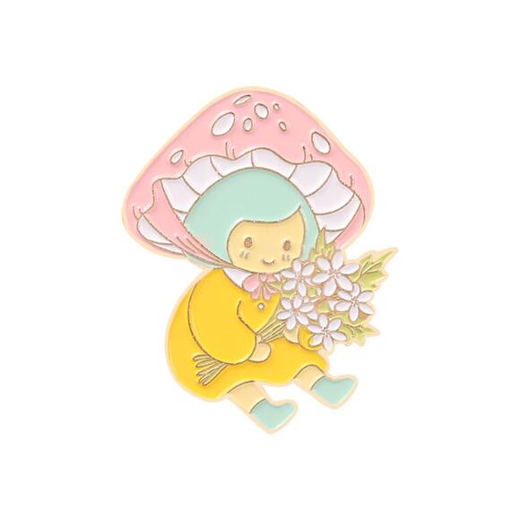 Pink Mushroom Cute Girls Enamel Pins 89-2 - Picture 1 of 7